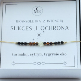 Bransoletka sznurkowa z kamieniami naturalnymi – cytryn, tygrysie oko, turmalin
